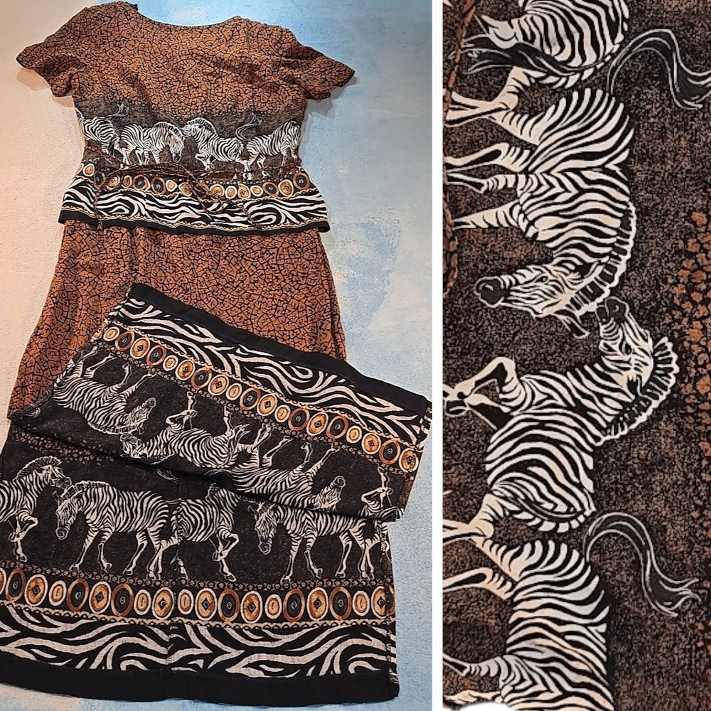 VTG Sheri Martin New York‎ Maxi Dress Women's Zebra Print  Brown 90s Made In USA